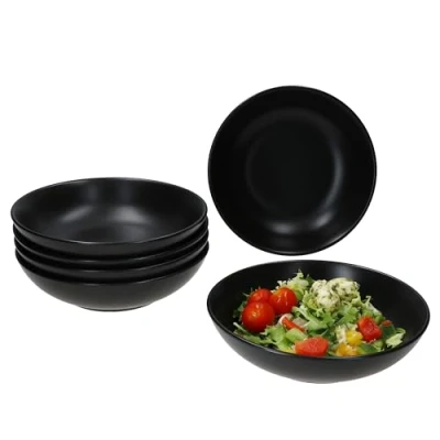 Afbeelding van MamboCat Panther Set van 6 diepe borden zwart, 420 ml, matte aardewerk voor personen, salade, soep, muesli, pasta enz. I servies kleine kinderen