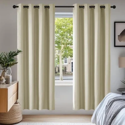 Afbeelding van Deconovo geluidsisolerende gordijnen, voor woonkamer en slaapkamer, modern design met oogjes, 140 x 200 cm (breedte hoogte), donkerrood, 2 stuks