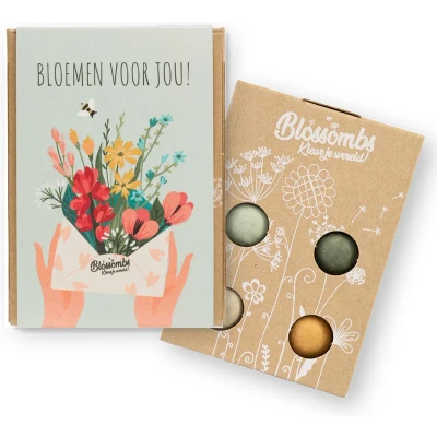 Afbeelding van Blossombs Bloembommetjes Giftbox Mini 4 Zaadbommetjes Bloemen voor jou Bos Cadeau