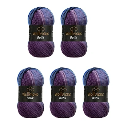 Image de Wollbiene Batik Lot de 5 pelotes laine 100 g 500 Avec dégradé couleurs Multicolore 5900 Violet Berry bleu)
