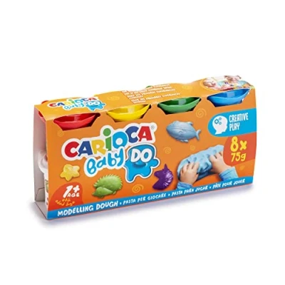 Afbeelding van CARIOCA BABY DO boetseerklei, set met 8 kleuren, voor kinderen vanaf 12 maanden, levendige kleuren en mengbaar, niet uitdrogen aan de lucht drogen, bevat tarwe