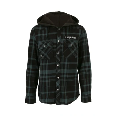 Afbeelding van Brandit Iron Maiden Check Sweathood Eddy Longsleeve shirt XL Zwart/Groen