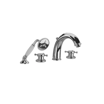 Afbeelding van Huber Victorian 4 gats Thermostatische Badkraan met Douchegarnituur Chroom Goud VTT760107G