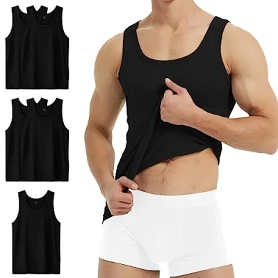 Afbeelding van YouShow 3/5 stuks tanktops voor heren, 100% katoen, fijne ribben, 5 x zwart