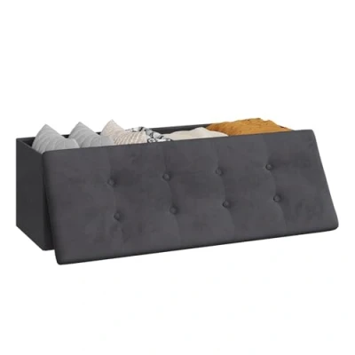 Afbeelding van WOLTU SH73rs Opvouwbare opbergbank, poef, kruk met groot draagvermogen van 300 kg, opbergkist voor binnen, voetensteun bekleed fluweel, capaciteit 118 l, 110 x 37,5 38 cm, roze