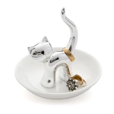Afbeelding van Balvi Gatto ringhouder Wit Grijs / 10 x 9,5 cm Keramiek