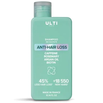 Afbeelding van Ulti Paris Anti haaruitval shampoo cafeïne rozemarijn biotine 71% vermindering van de val gemaakt in Frankrijk zonder sulfaten