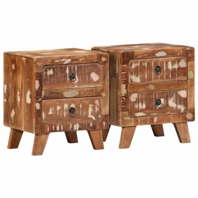 Image de vidaXL Table de chevet 2 pcs 40x32x46 cm bois massif récupération4104514