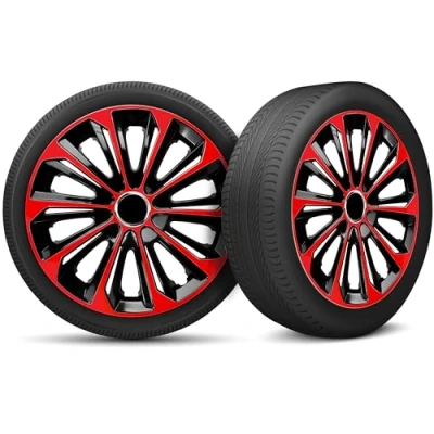 Afbeelding van Set van 4 wieldoppen geschikt voor alle stalen velgen verstelbare veiligheidsring 13 inch zwart/rood