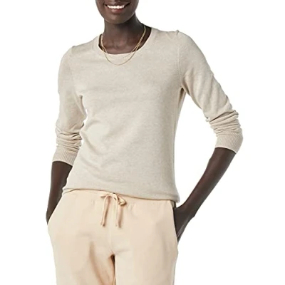 Image de Amazon Essentials Chandail léger à manches longues et col ras du cou pour femme (disponible en grande taille), avoine chiné, taille M