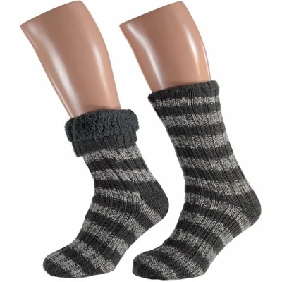 Afbeelding van Huissokken apollo heren gevoerd streep Grijs (one size 42/46)
