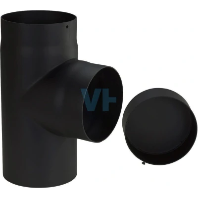 Afbeelding van Nedco Zwart Staal Ø150 mm T stuk + Dop