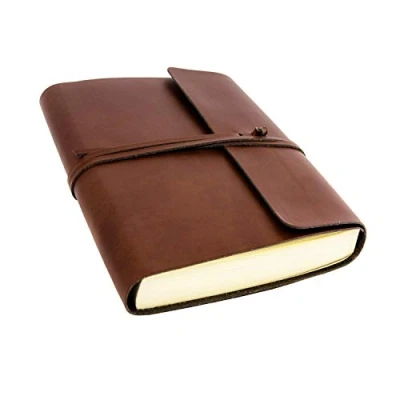 Afbeelding van Vietri A5 dagboek / notitieboek van gerecycled leer, handgemaakt, Italiaans handwerk, reisdagboek, (15 x 21 cm), bruin