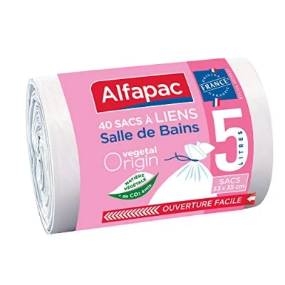Afbeelding van ALFAPAC 40 zakken van 5l met traditionele verbindingsband vuilniszakken voor badkamer materiaal plantaardige oorsprong, geproduceerd in Frankrijk