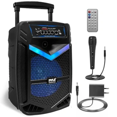 Afbeelding van Pyle Bluetooth luidspreker, draagbare luidspreker met wielen, 1200 W, draadloos, oplaadbare partybox, inclusief afstandsbediening, Bekabelde microfoon