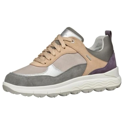 Afbeelding van Geox Spherica Sneakers laag, Dames, Maat: 37, dark grey purple Leer en textiel