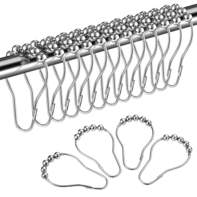 Afbeelding van LIHAO 12x douchegordijnringen, roestvrij stalen ophangringen met glijsysteem, 12 enkele haken, 69x39mm