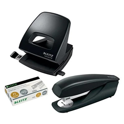 Afbeelding van Leitz NeXXt 50030095 perforator voor 30 vel, aanslagrail met formaatspecificaties, 100% recyclebaar, ecologisch, zwart, recycle, serie (complete set)