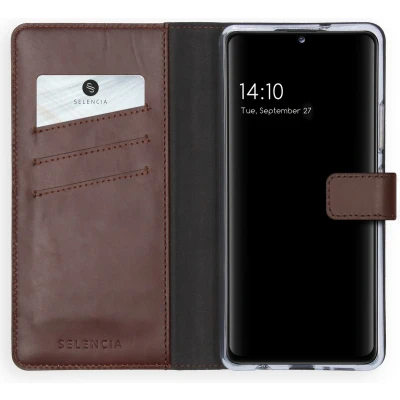 Afbeelding van Selencia Hoesje Geschikt voor Samsung Galaxy A42 Met Pasjeshouder Echt Lederen Bookcase Bruin