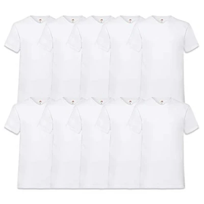 Afbeelding van Fruit of the Loom T shirt, met V hals, in verschillende maten en kleuren, 10 stuks, Wit, XL