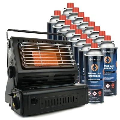 Afbeelding van Eurocatch gaskachel Incl. 16 Gasbussen Heater Kachel Terrasverwarmer Camping Gas Verstelbaar Draagbaar