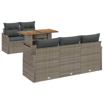 Afbeelding van vidaXL Tuinbank Set met opslag 6 pcs Grijs Poly rattan