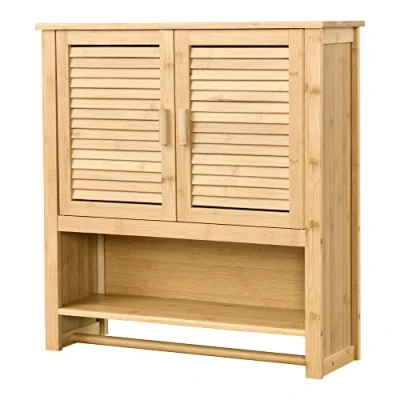 Afbeelding van Badkamerkast Tyresö bamboe 66x62x20 cm met handdoekhouder