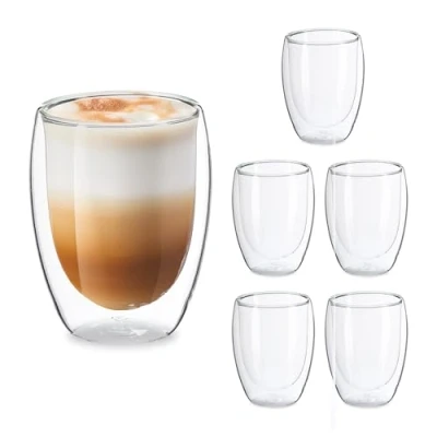 Afbeelding van Relaxdays latte macchiato glazen dubbelwandig 350 ml vaatwasserbestendig glas set van 6 Pak