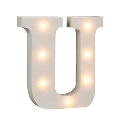 Afbeelding van Out of the Blue 57/6094 houten letter &quot;U&quot; verlicht met 7 LED lampen, werkt op batterijen, ca. 16 cm