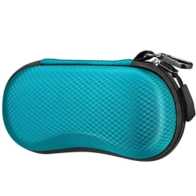 Afbeelding van FINTIE Zonnebrillenkoker voor dames en heren, schokbestendige harde schaal, draagbare brillenkoker met ritssluiting clip, Blauw