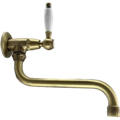 Afbeelding van PB klassieke muur fonteinkraan met witte hendel koud water en lange uitloop brons 1208853602
