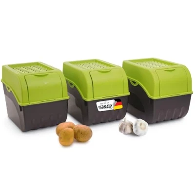 Afbeelding van Novaliv Aardappelopbergdoos 3 grote dozen van 9 liter groen aardappelbox stapelbare groentebox aardappelmand voorraaddoos