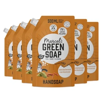Afbeelding van 6x Marcel&#039;s Green Soap Handzeep Sandelhout &amp; Kardemon Navul Stazak 500 ml