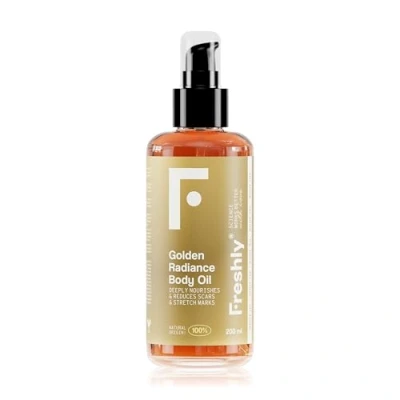 Afbeelding van Freshly Cosmetics 100% natuurlijke lichaamsolie voedt, verstevigt en vermindert striae Golden Radiance Body Oil, 200 ml