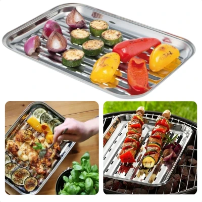 Afbeelding van Cheqo Barbecue Grillplaat RVS BBQ Bakplaat Grillrooster Herbruikbaar Plaat