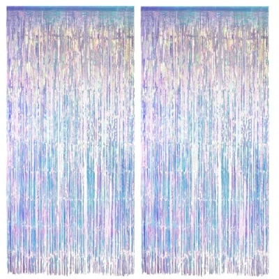 Afbeelding van SHUOHONG 2 stuks glittergordijnen voor verjaardag, feest, fotoachtergrond, slingers, verjaardagsdecoratie, regenboog, iriserende franjes gordijnen