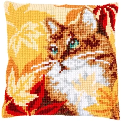 Afbeelding van Vervaco Kat met herfstbladeren Kruissteekkussen pakket PN 0194222