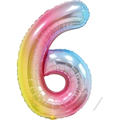 Afbeelding van Verjaardagsballon 6 jaar, regenboog 101 cm ballon cijfer 6, decoratie verjaardag jaar feestdecoratie vliegt dankzij helium..