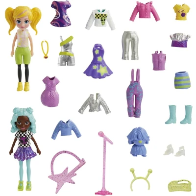 Afbeelding van Polly Pocket Reisspeelgoed met twee poppen (7,6 cm) en 25 accessoires, ruimte moduspakket 2 lichtgevende delen