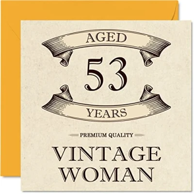 Afbeelding van Vintage verjaardagskaarten voor vrouwen, 53 jaar, grappige verjaardagskaart moeder, zus, vrouw, vriendin, oma, tante, 145 mm x mm, wenskaart 53e kaart