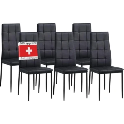 Afbeelding van Albatros Eetkamerstoelen Rimini in Set van 6, Zwart Edele Italiaanse vormgeving kunstlederen bekleding, comfortabele gestoffeerde stoel Moderne keukenstoel, eetkamerstoel of eettafelstoel