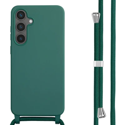 Afbeelding van imoshion hoesje Geschikt voor Samsung Galaxy S24 FE met koord Siliconen Donkergroen