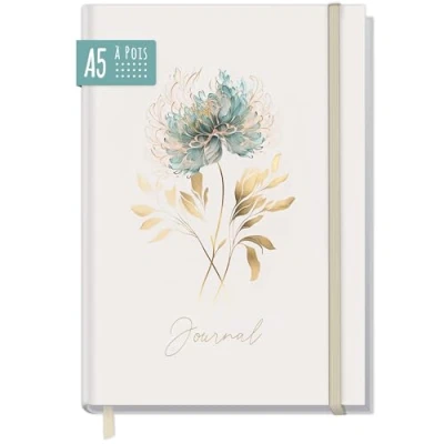 Afbeelding van Paper &amp;you® Bullet Journal, gestippeld, A5, met elastiek [Golden Flower], 156 pagina&#039;s, notitieboek stippen, dagboek, duurzaam en klimaatneutraal