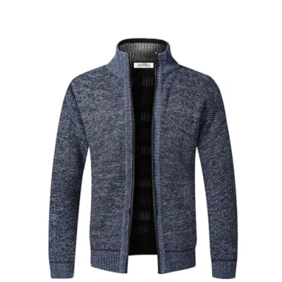 Afbeelding van Gebreid vest voor heren, met ritssluiting, herfst en winter, zak, gebreide jas heren rechte kraag, Donkergrijs