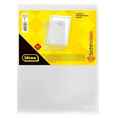 Afbeelding van Idena 376003 transparante hoezen van PP folie, generfd, opening boven en rechts, onuitwisbaar, foliedikte 0,09 mm DIN4, 100 stuks, generfd