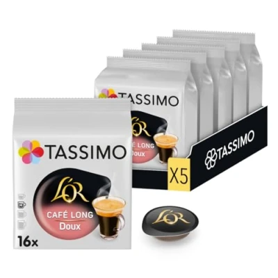 Image de TASSIMO, 80 dosettes Café Long L&#039;OR, Compatibles avec les machines Subtil et Doux, 5 packs de 16