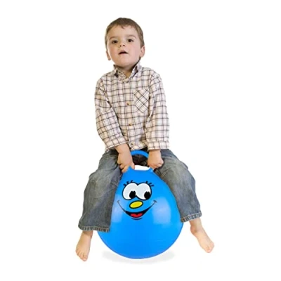 Afbeelding van Relaxdays Springbal voor kinderen met gezicht en handvat, diameter 45 cm, binnen buiten, tot 150 kg, blauw