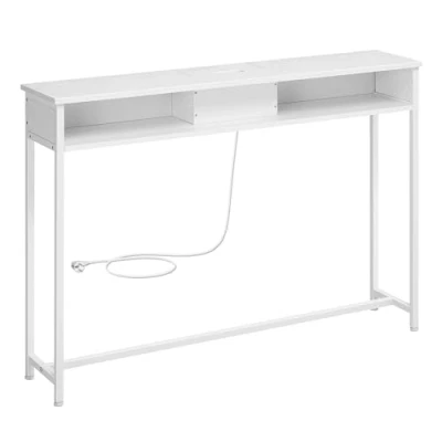 Afbeelding van VASAGLE Consoletafel met stopcontacten, bijzettafel 2 vakken, smal, 25 x 120 81 cm, ruimtebesparend, voor entree, woonkamer, sneeuwwit LNT111W01