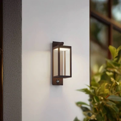 Afbeelding van Lucande LED buiten wandlamp Ferdinand, koper, sensor, 38 cm