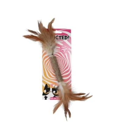 Afbeelding van Addicted Stick with caterpillar and feathers 25 cm Kattenspeeltje gemaakt Met Madnip Kattenkruid